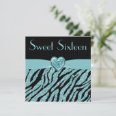 Invitation Imprimé Turquoise Heart & Zebra Parties scintillan (Debout devant)