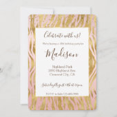 Invitation Imprimé zèbre pailleté rose pêche or (Devant)