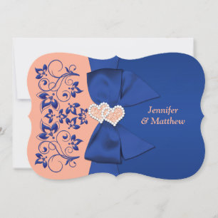 Invitation IMPRIMÉE Bleu DE RIBBON, Pêcher mariage floral Inv