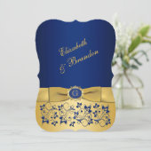 Invitation IMPRIMÉE Bleu RIBBON, Mariage Floral Or Inviter 7 (Debout devant)