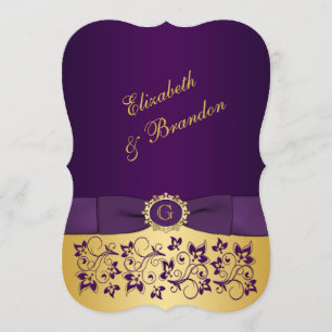 Invitation IMPRIMÉE BOW Purple, Gold Floral Wedding Invitatio