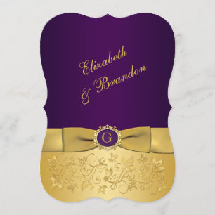 Invitation IMPRIMÉE BOW Purple, Gold Floral Wedding Invitatio