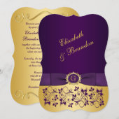 Invitation IMPRIMÉE BOW Purple, Gold Floral Wedding Invitatio (Devant / Derrière)