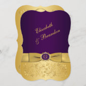 Invitation IMPRIMÉE BOW Purple, Gold Floral Wedding Invitatio (Devant / Derrière)