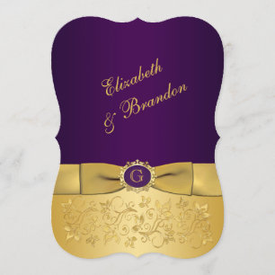 Invitation IMPRIMÉE BOW Purple, Gold Floral Wedding Invitatio