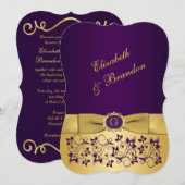 Invitation IMPRIMÉE BOW Purple, Gold Floral Wedding Invitatio (Devant / Derrière)