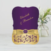 Invitation IMPRIMÉE BOW Purple, Gold Floral Wedding Invitatio (Debout devant)