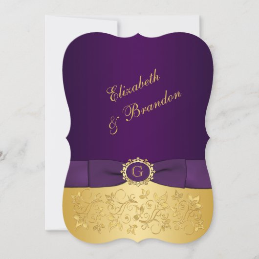 Invitation IMPRIMÉE BOW Purple, Gold Floral Wedding Invitatio (Devant)