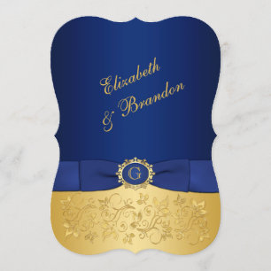 Invitation IMPRIMÉE RIBBON Bleu, Gold Floral Wedding Invitati