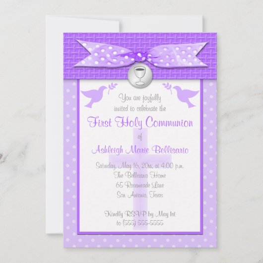 Invitation IMPRIMÉE RIBBON Première communion sainte Invitati (Devant)