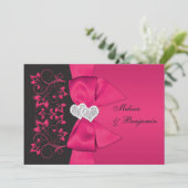 Invitation IMPRIMÉE RIBBON Rose, Black Floral Wedding Invitat (Debout devant)