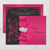 Invitation IMPRIMÉE RIBBON Rose, Black Floral Wedding Invitat (Devant / Derrière)