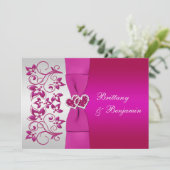Invitation IMPRIMÉE RIBBON rose, mariage floral argent Invita (Debout devant)