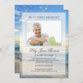 Invitation In Love Memory Elegant Beach Photo Funérailles (Devant / Derrière)