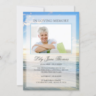 Invitation In Love Memory Elegant Beach Photo Funérailles