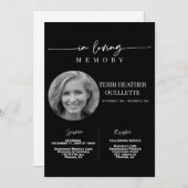 Invitation In Love Memory Funeral Memorial Service Noir (Devant / Derrière)