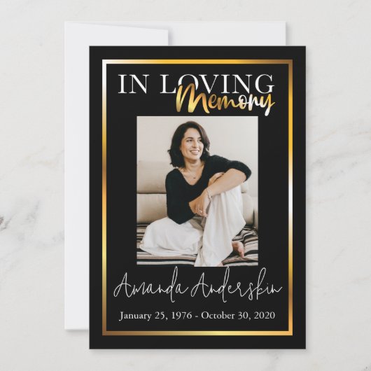 Invitation In Love Memory Gold Funeral Photo (Devant)