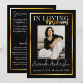 Invitation In Love Memory Gold Funeral Photo (Devant / Derrière)