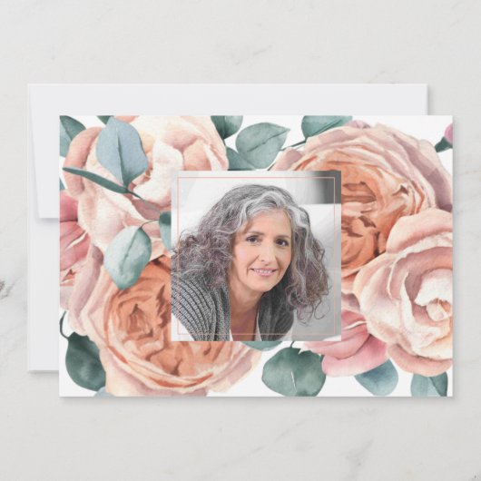 Invitation In Love Memory Peach Roses 1 Photo (Dos)