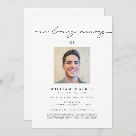 Invitation In Love Memory Photo Memorial Service funéraire (Devant / Derrière)