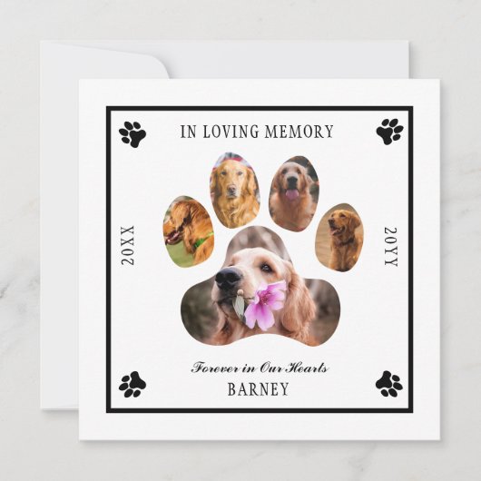 Invitation In Love Memory Photo Pet Memorial - Blanc Noir (Devant)