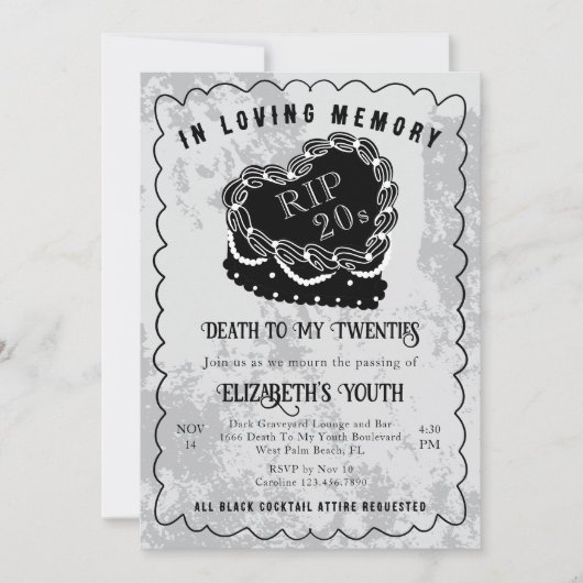 Invitation In Loving Memory Black Scribble Cake 30e anniversa (Devant)