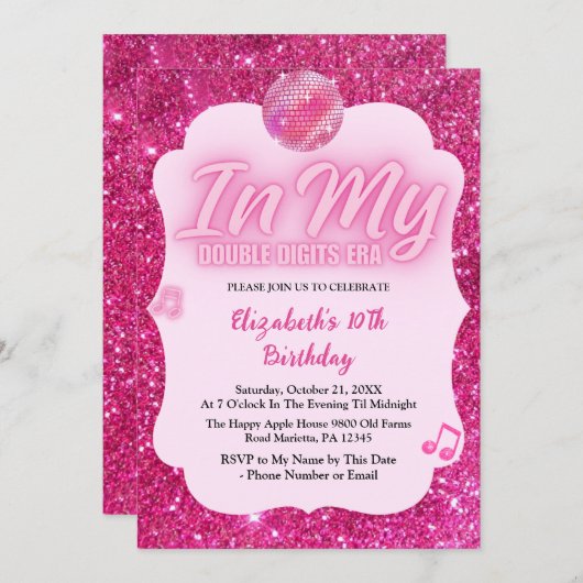 Invitation In My Double Digits Era 10th Birthday (Devant / Derrière)