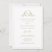 Invitation In Spanish, Champagne Elegant Monogram Wedding  (Devant)