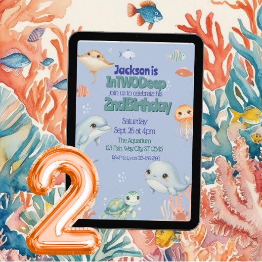 Invitation In TWO Deep, Blue Under the Sea 2nd Birthday