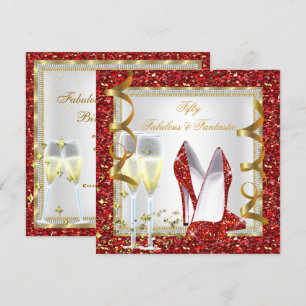 Invitation Incroyable 50 Fantastique Rouge Blanc Or Anniversa