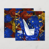 Invitation Incroyables talons dorés bleus royaux 40 ans Fleur (Devant / Derrière)