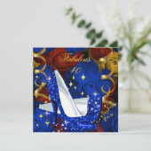 Invitation Incroyables talons dorés bleus royaux 40 ans Fleur (Debout devant)