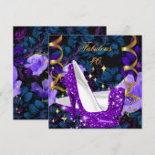 Invitation Incroyables talons hauts or pourpre 40 ans Fleurs (Devant / Derrière)