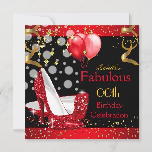 Invitation Incroyables talons hauts rouges Anniversaire doré (Devant)