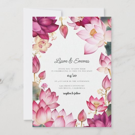 Invitation Inde lotus Aquarelle Mariage Destination (Devant)