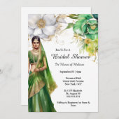 Invitation Inde mariée fleurs d'or vert botanique (Devant / Derrière)