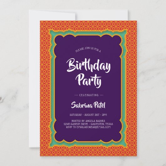 Invitation Inde Motif fête d'anniversaire 3 (Devant)