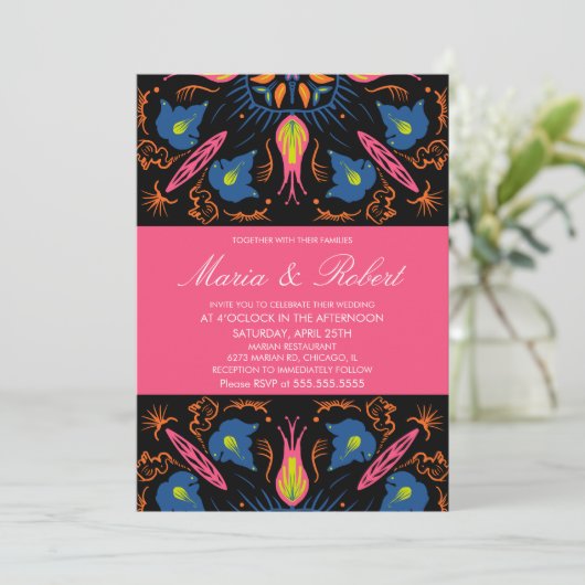 Invitation Inde Thème Mariage Elephant Floral Black Invitat (Debout devant)