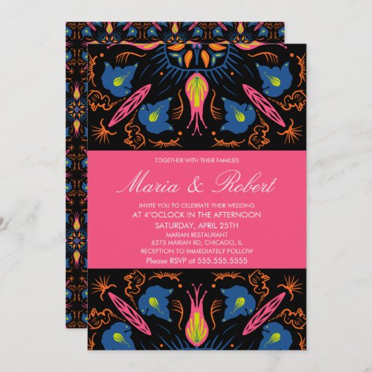 Invitation Inde Thème Mariage Elephant Floral Black Invitat (Devant / Derrière)