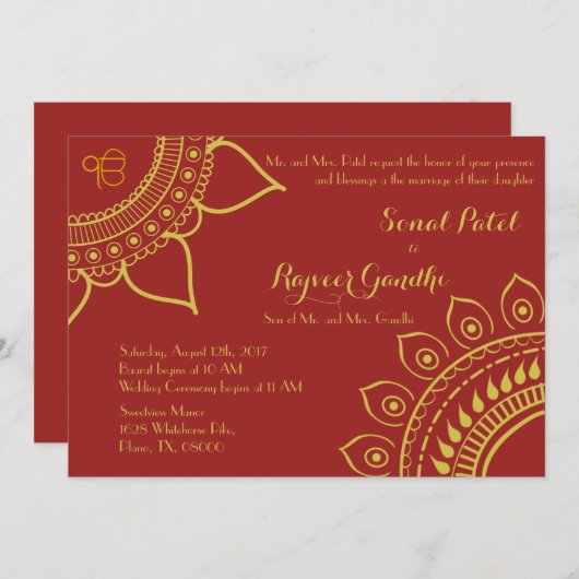 Invitation Inde : Un mariage indien avec des SIkh Ik Onkar in (Devant / Derrière)