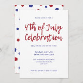 Invitation Indépendance moderne des points rouges bleus 4 jui (Devant / Derrière)