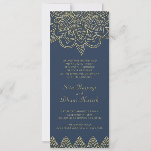 Invitation Indian Elegant Marine or Mehndi Mariage hindou Inv (Devant)