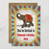 Invitation Indian Elephant Red Frame Circus fête d'anniversai (Devant / Derrière)