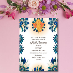 Invitation Indian Hindu Groom Haldi Ceremony Thème Peacock