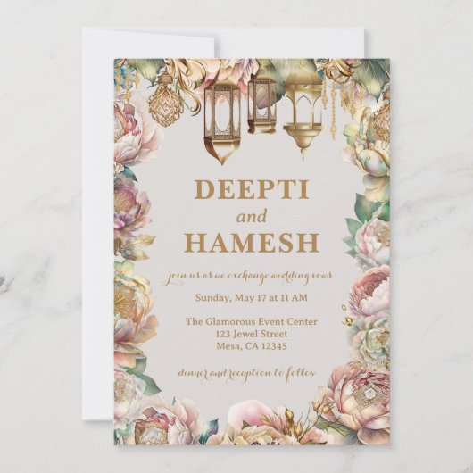 Invitation Indian Mehndi Arabian Nights Pastel Floral (Devant)