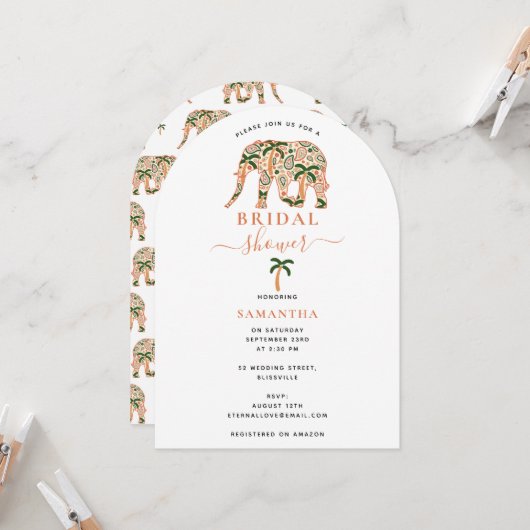 Invitation Indian Paisley Ornate Elephants Bridal Shower (Devant/Arrière en situation)