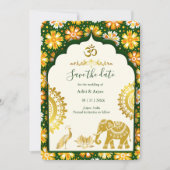 Invitation Indian Wedding Save the Date – Emerald ivory Gold  (Devant)