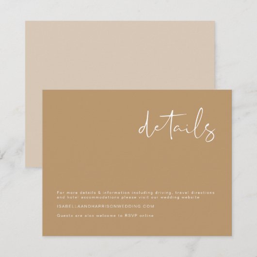 Invitation INDIE Bohemian Earth Tone Beige Détails du Mariage (Devant / Derrière)
