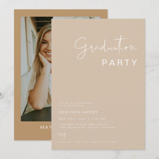 Invitation INDIE Boho Earth Toned Beige Graduation Party (Devant / Derrière)
