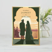 Invitation Indien Ethnic Dark Green Anand Karaj Sikh Mariage (Debout devant)